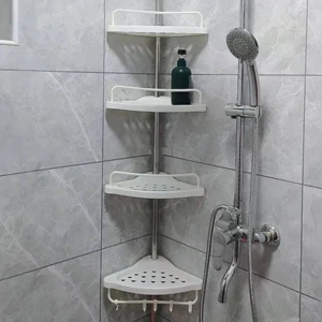 4 Tier Shower Caddy Organizer Shelf Corner Bathroom Organizer Shower Corner  Stand Floor To Ceiling Tension Pole Shower - AliExpress