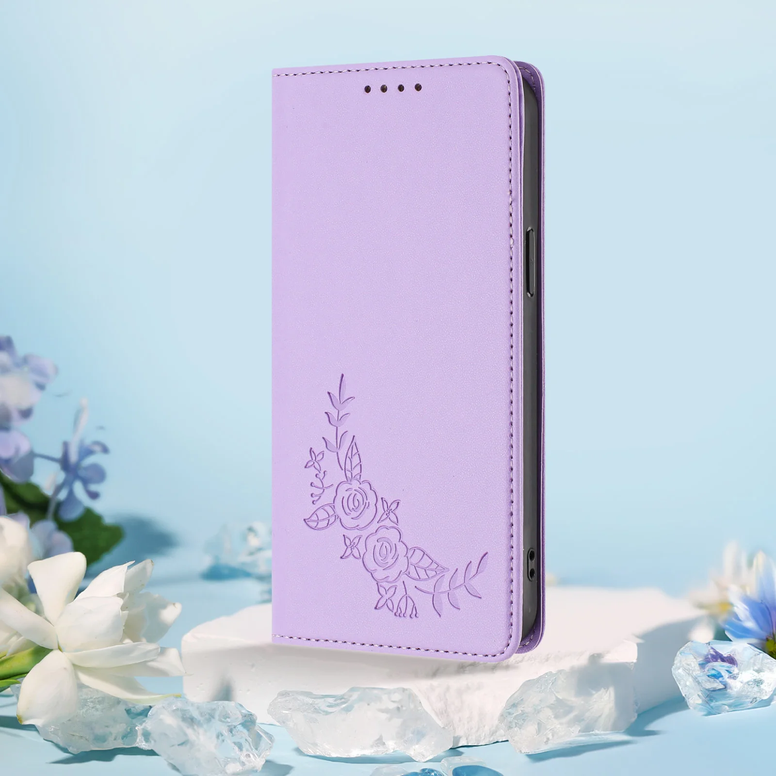 Lotus Flowers Leather Flip Case with Magnetic Closure and Card Slots