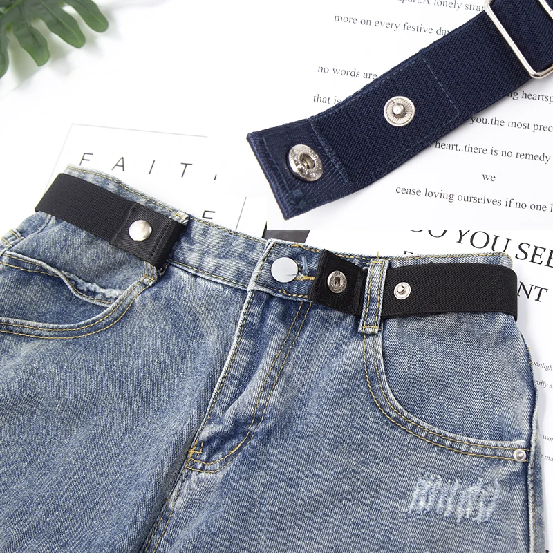 Elastic Belt Without Buckle Canvas Women Buckle Free Belt Ladies Jeans Pants Waist Lazy Belt Stretch No Buckle Invisible Belt