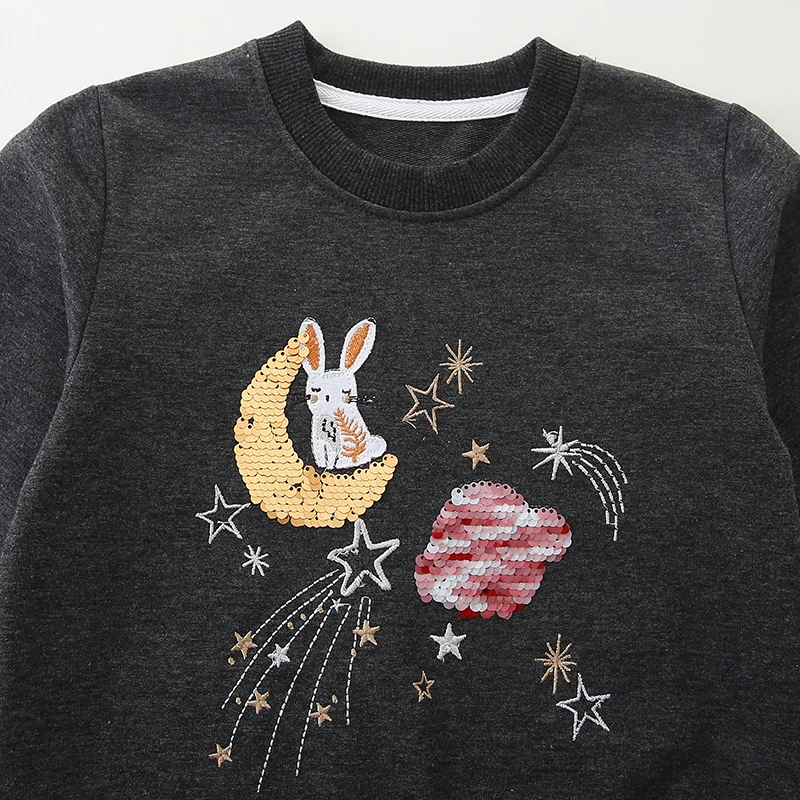 Gray Kids Clothes Baby Girls 2025 Autumn Spring Children's Clothing Cartoon Moon Rabbits Sweatshirts Tops Cotton