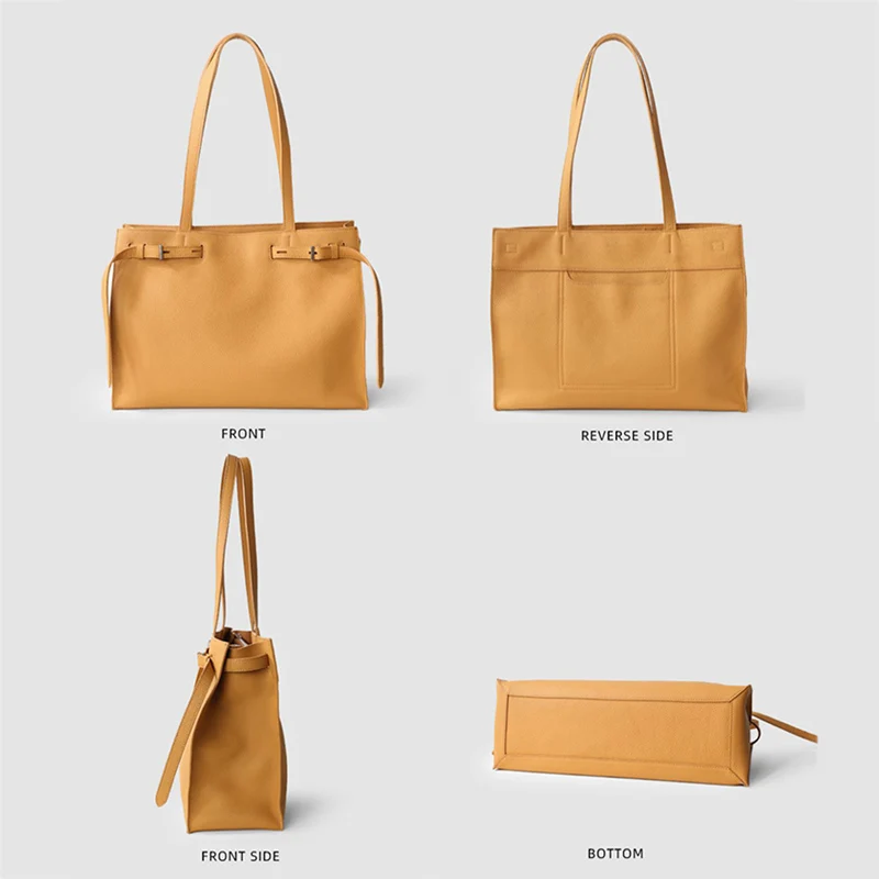 Women Totes Laptop Bag 2025 New Luxury Genuine Leather Commuter Handbag Female Large Capacity Minimalist Computer Shoulder Bag - 2