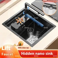 Cup Washer Hidden Sink Stainless Steel Kitchen Sink Mini Bar Single Slot Touring Car Wash Basin With Cover Plate Apartment 1