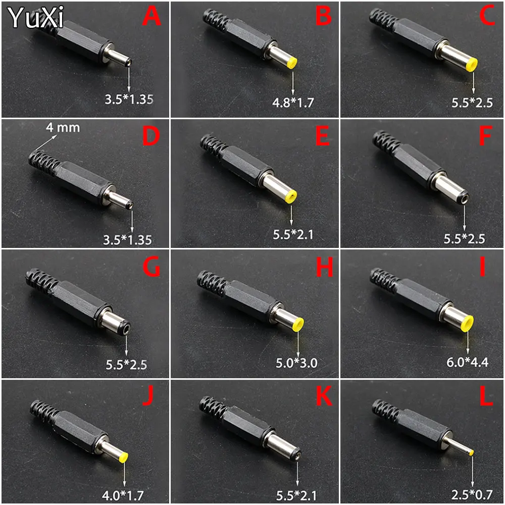 YuXi 1Pcs DC 6.0*4.4 5.5*2.5 5.5*2.1 5.0*3.0 4.8*1.7 4.0*1.7 3.5*1.35 2.5*0.7 mm Male DC Power Plug Connector DIY Charging plug
