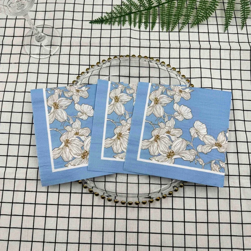 Printed Napkins 10/20pcs/Pac 33*33cm Blue Floral Model Square Mouth Cloth Paper Party Restaurant Disposable Placemats