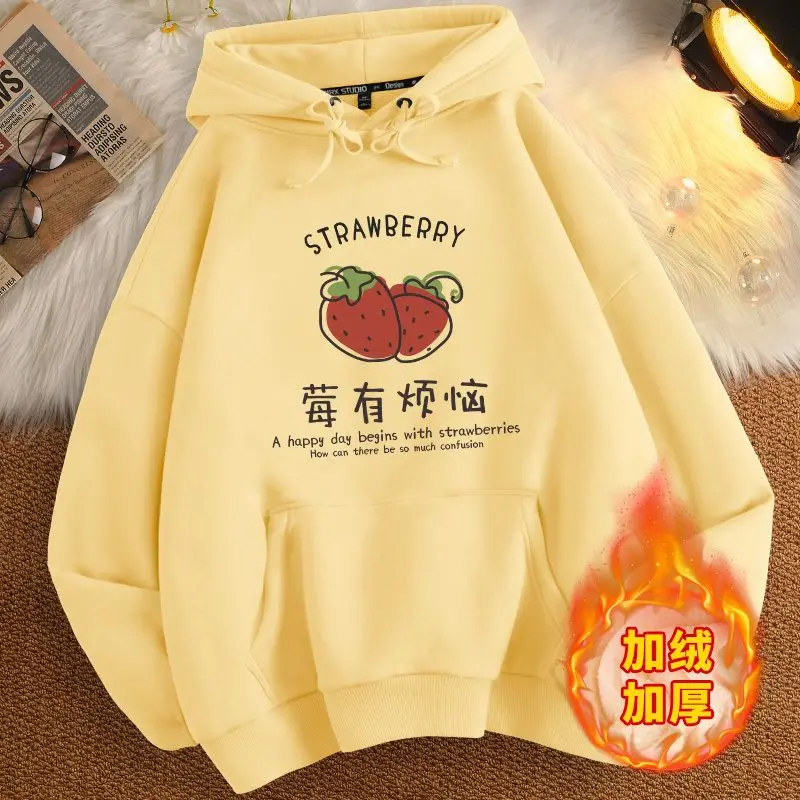 carefree Chinese print Unisex Winter Couple Sweatshirt Cute Print Hoodies Fashion Streetwear Pullovers thicken
