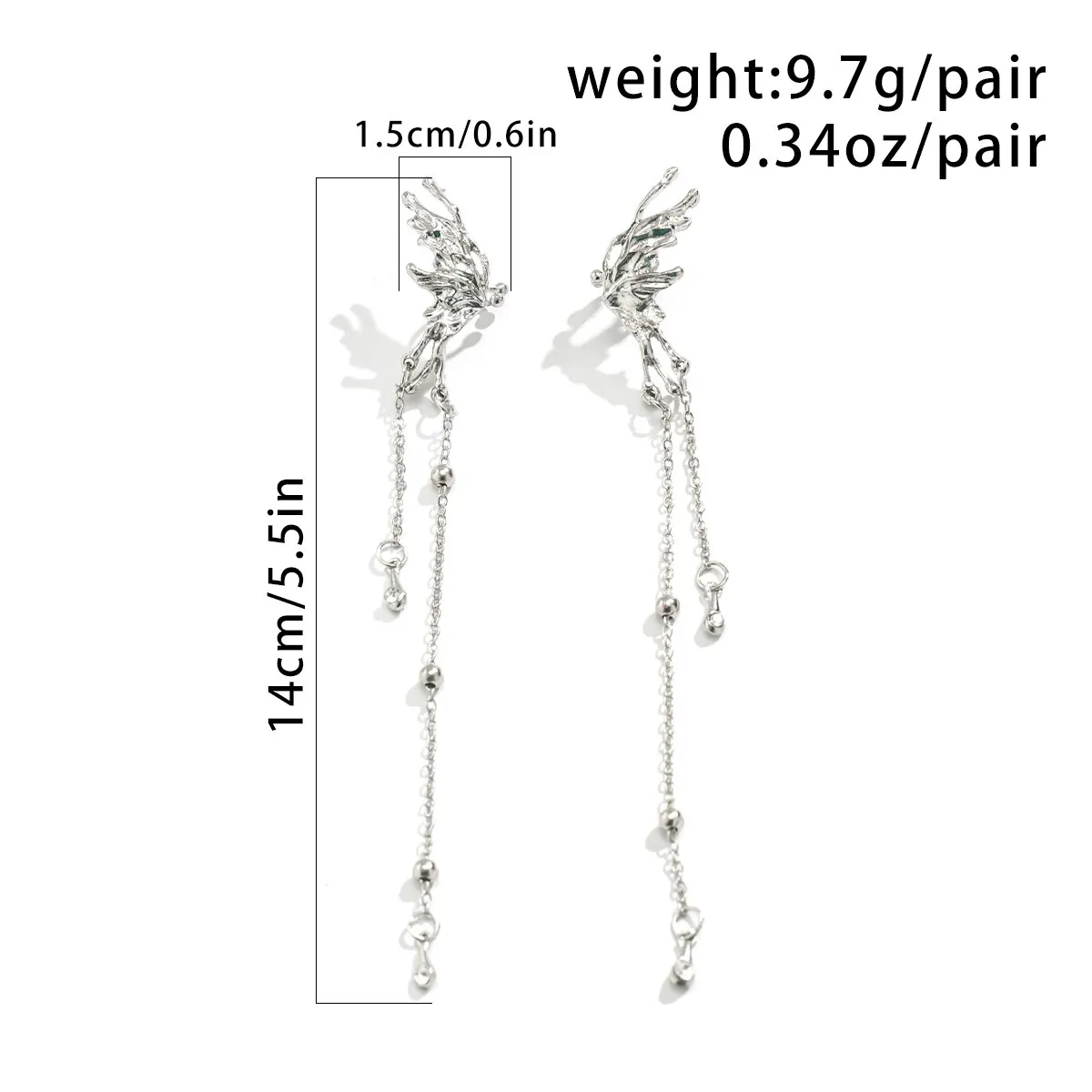 Clip Earrings 1Pair Elf Butterfly Long Tassel Clip Earrings For Women Wed Bridal Retro Kpop No Piercing Earbone Ear Cuff Jewelry Gift