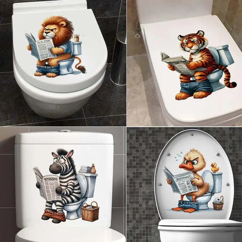 Lion ,Tiger ,Zebra ,Monkey Animal on The Toilet Sticker Bathroom Toilet Cover Sticker Wall Sticker WC Home BathRoom Decoration