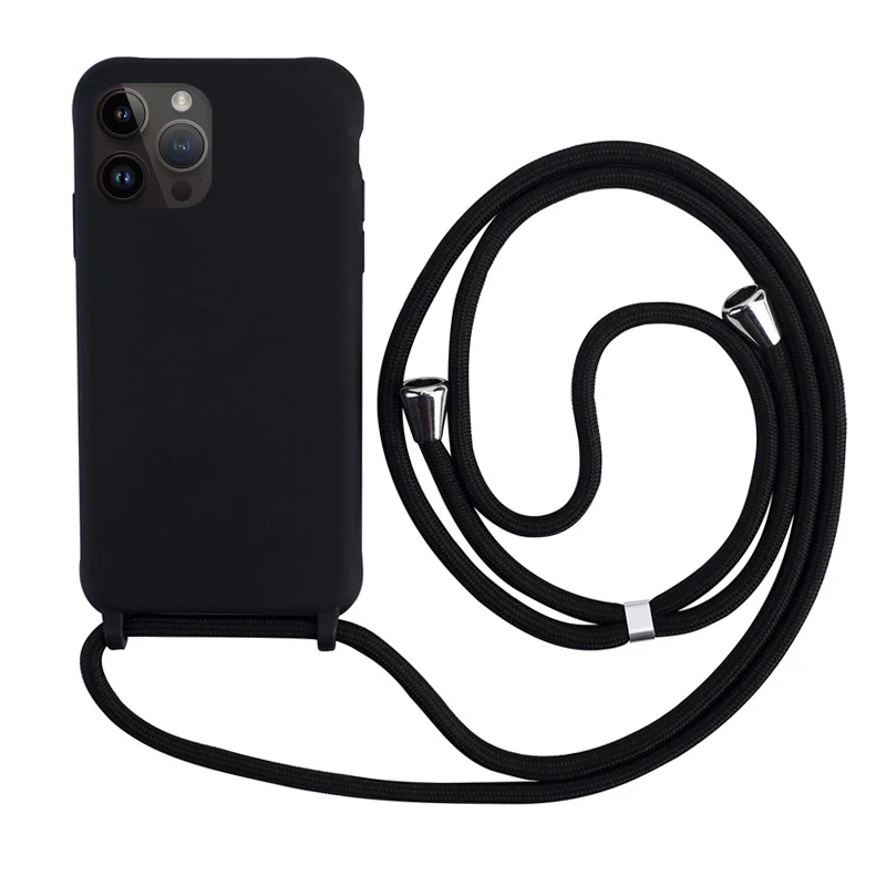 Coque de téléphone en Silicone TPU souple, avec collier et lanière, pour iPhone 15, 14 Plus, 13, 12 Mini, 11 Pro, XS Max, XR, X_voghion.com