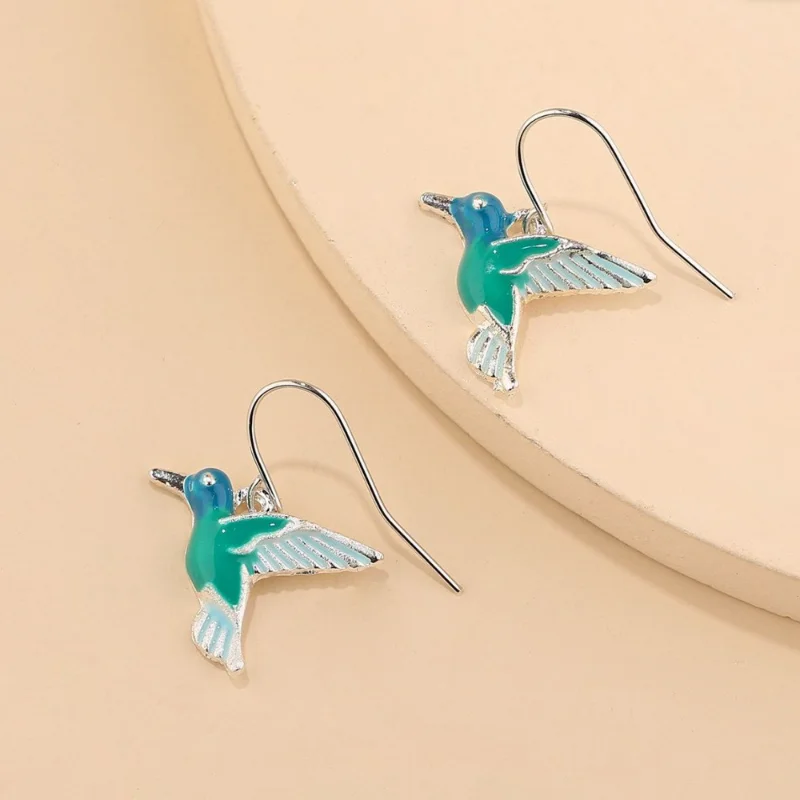 Nuovi Orecchini Di Uccello Colibrì Di Olio Cadente Blu Di Vendita Caldi Orecchini Personalizzati Retrò Di Moda Piccoli Orecchini