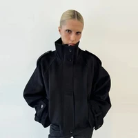 Nouvelle Veste Femme à Col Montant, Manches Longues, Simple Boutonnage, Poches, Coupe Ample, Mode Automne 2026, pour le Quotidien 2