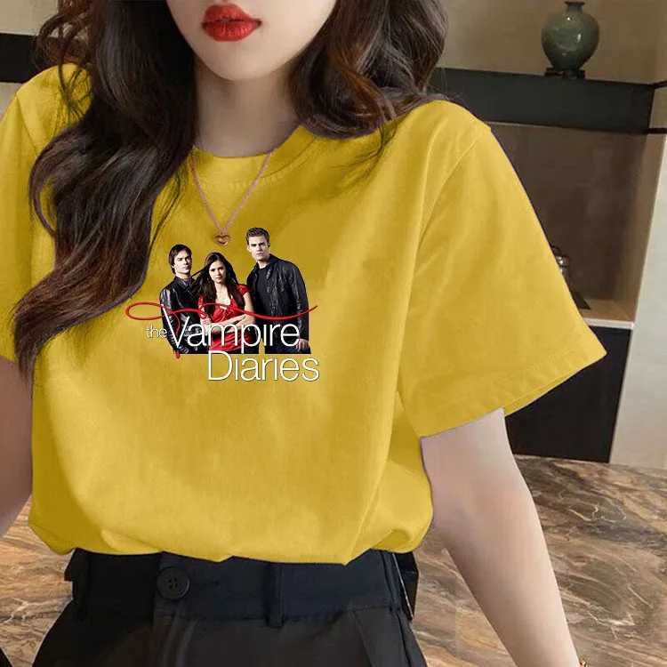 thumbnail image 1 of Camiseta Harajuku de Vampire Diaries para mujer, blusa 100% de algodón para Fans, ropa de calle para mujer, camiseta estampada para mujer, 1 of 5
