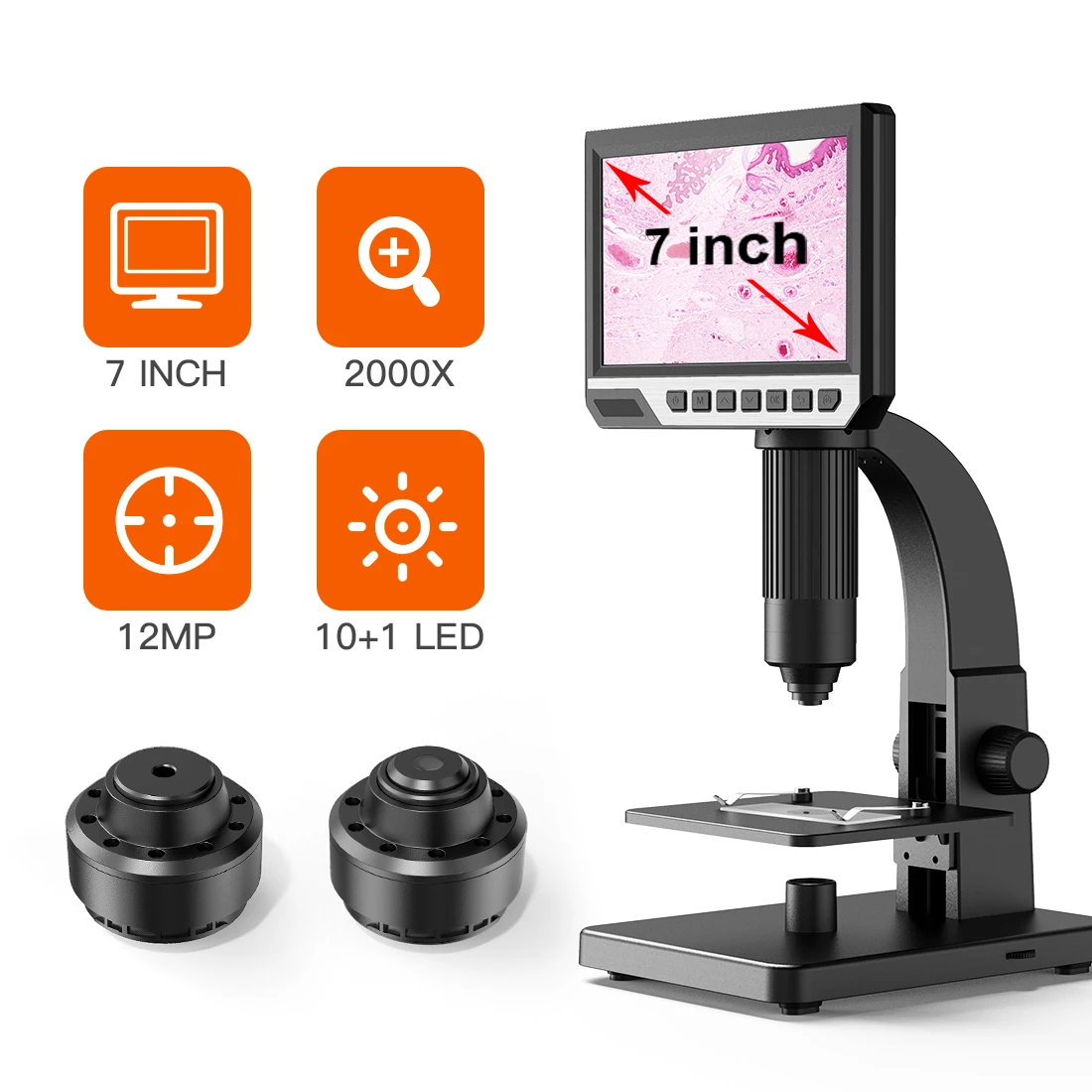 G2000 디지털 비디오 현미경 돋보기 2000X 12MP 7 인치 IPS 1080P 전자 납땜 용 생물 현미경 카메라