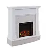 Electric White Stone Media Fireplace with Hidden Storage and Remote Control Transitional Style Cozy Heat 48" W x 14.5" D x 49.5" 1