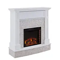Electric White Stone Media Fireplace with Hidden Storage and Remote Control Transitional Style Cozy Heat 48" W x 14.5" D x 49.5" 1