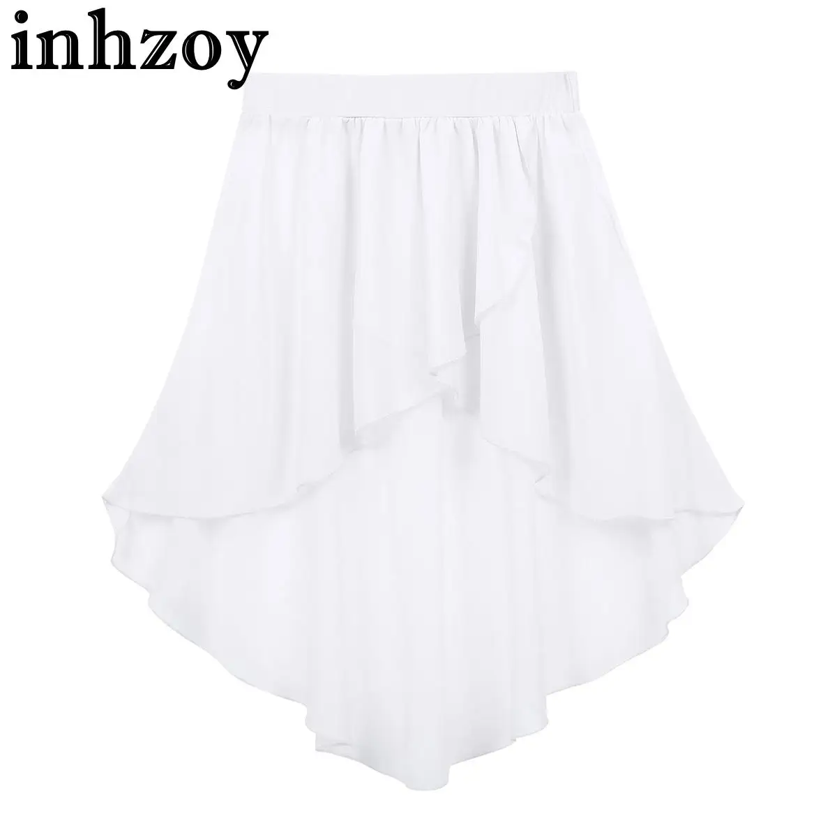 

Kids Girls High-Low Hem Chiffon Skirt Dancewear Solid Color Elastic Waistband Skirt Ballet Jazz Dance Practice Teamwear Clothes