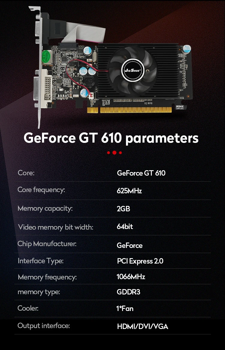 2GB DDR3, placas gráficas 64Bit, GT610 2G Suporte para PC Game