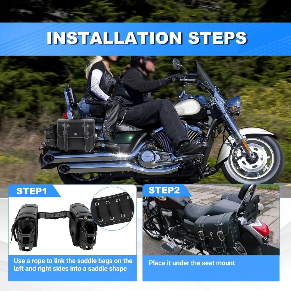 Motorcycle Saddlebag Motorcycle Luggage 1 Pair Motorcycle Saddlebags with Cup Holder Panniers Rear Side Bags Luggage Storage PU Leather Large Capacity Waterproof