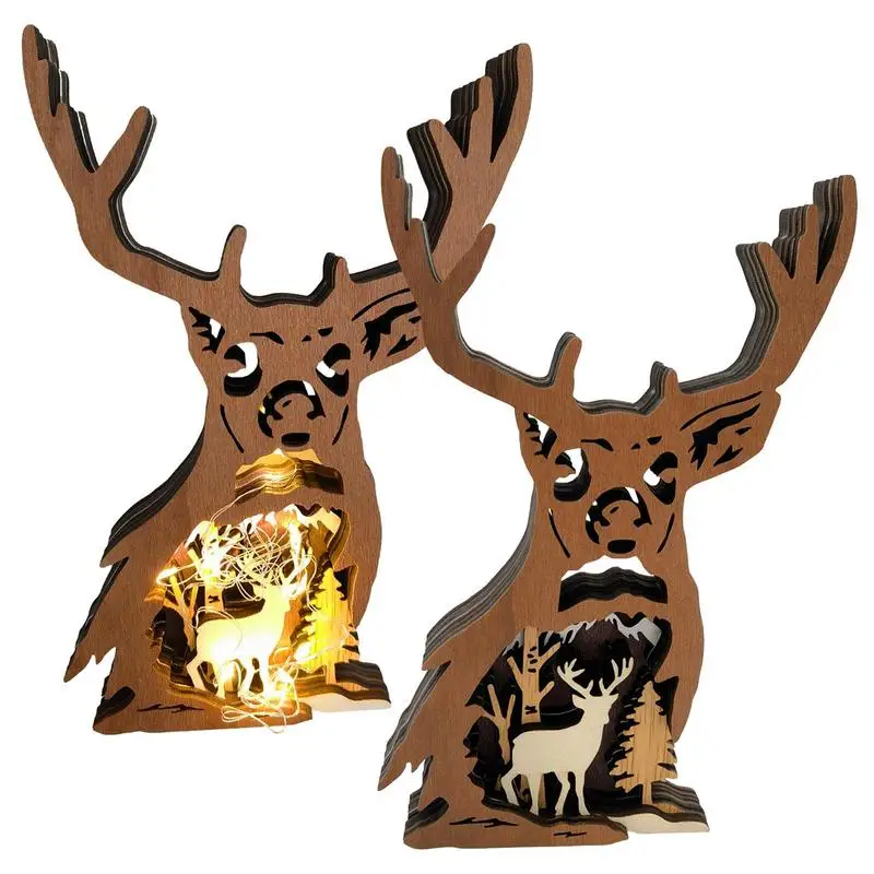 

Multilayer Wood Art 3D Creative Forest Elk Wood Crafts Carving Art For Home Furnishing Wall Decorations