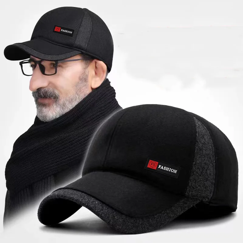 Baseball Cap Baseball Caps Hats Winter Dad Men's Baseball Cap Thicken Cotton Warm Snapback Caps for Men Windproof Ear Protection With Earflap Hat