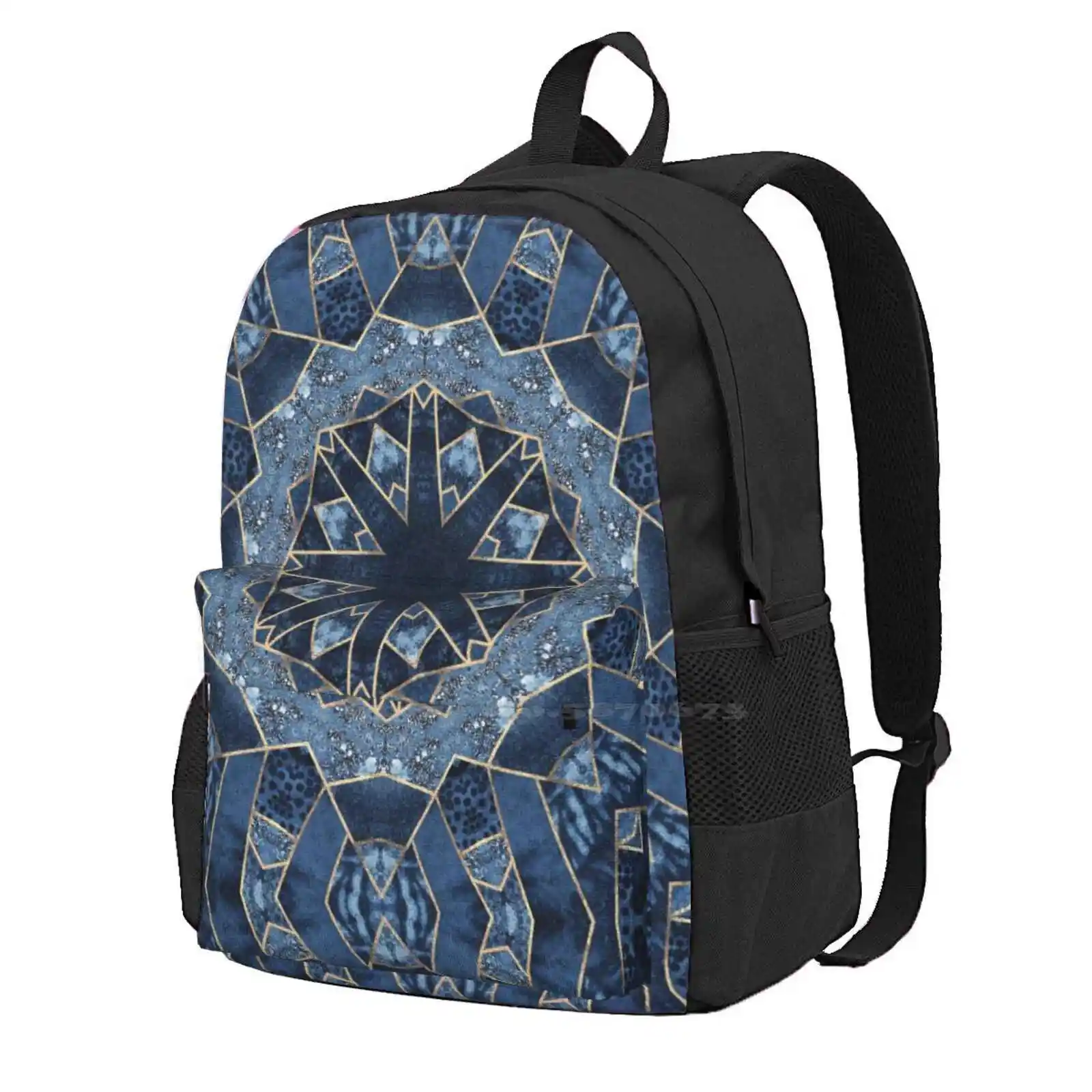 

Geometric Blue Mandala Teen College Student Backpack Laptop Travel Bags Pattern Mandala Boho Star Blue Geometric Geometry