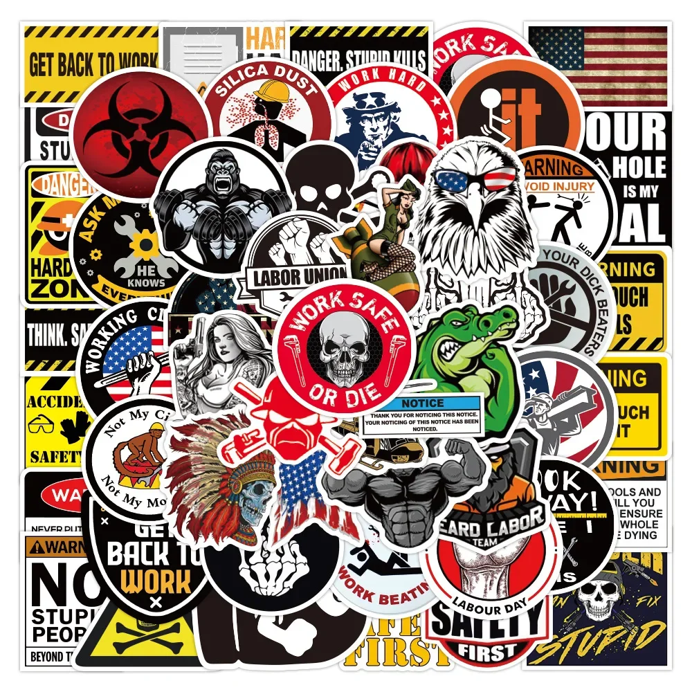 50 Pcs Motorcycle Accessories Stickers Decals Welding Worker Electrician Helmet  Firefighter Warning Signs for Honda BWM KTM welding mask large view auto darkening solar welding helmet 4 sensor soldering lens cap chameleon for tig mig mag mma true color