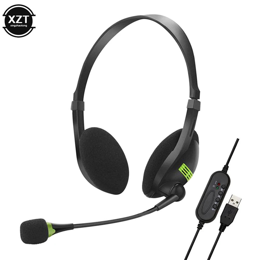 3.5mm Wired Headphones With Microphone Noise Cancelling Headset Business Call Center USB Earphone Helmet Laptop PC Computer wired headphones wired earphone wired earbuds wired headset