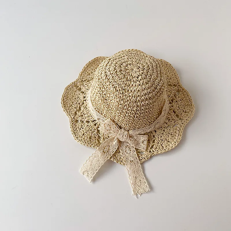 Kids Summer Hats Girls Sun Hat Sunshade Lace Straw Baby Girl Cap Girls Baby Sunscreen Beach Hat Outdoor