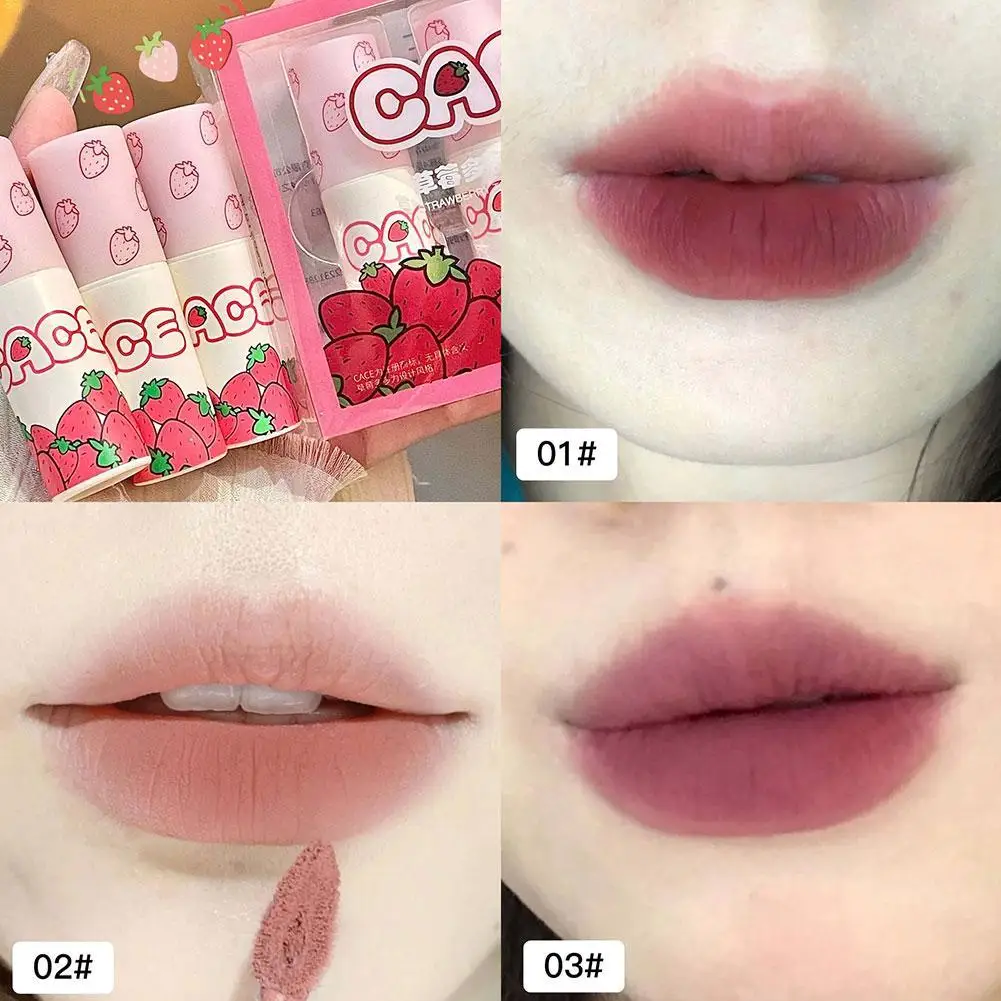 

6 Color Brown Pink Lip Glaze Matte Liquid Lipstick Cute Strawberry Waterproof Velvet Nude Red Lip Mud Cheek Rouge Tint Cosmetics