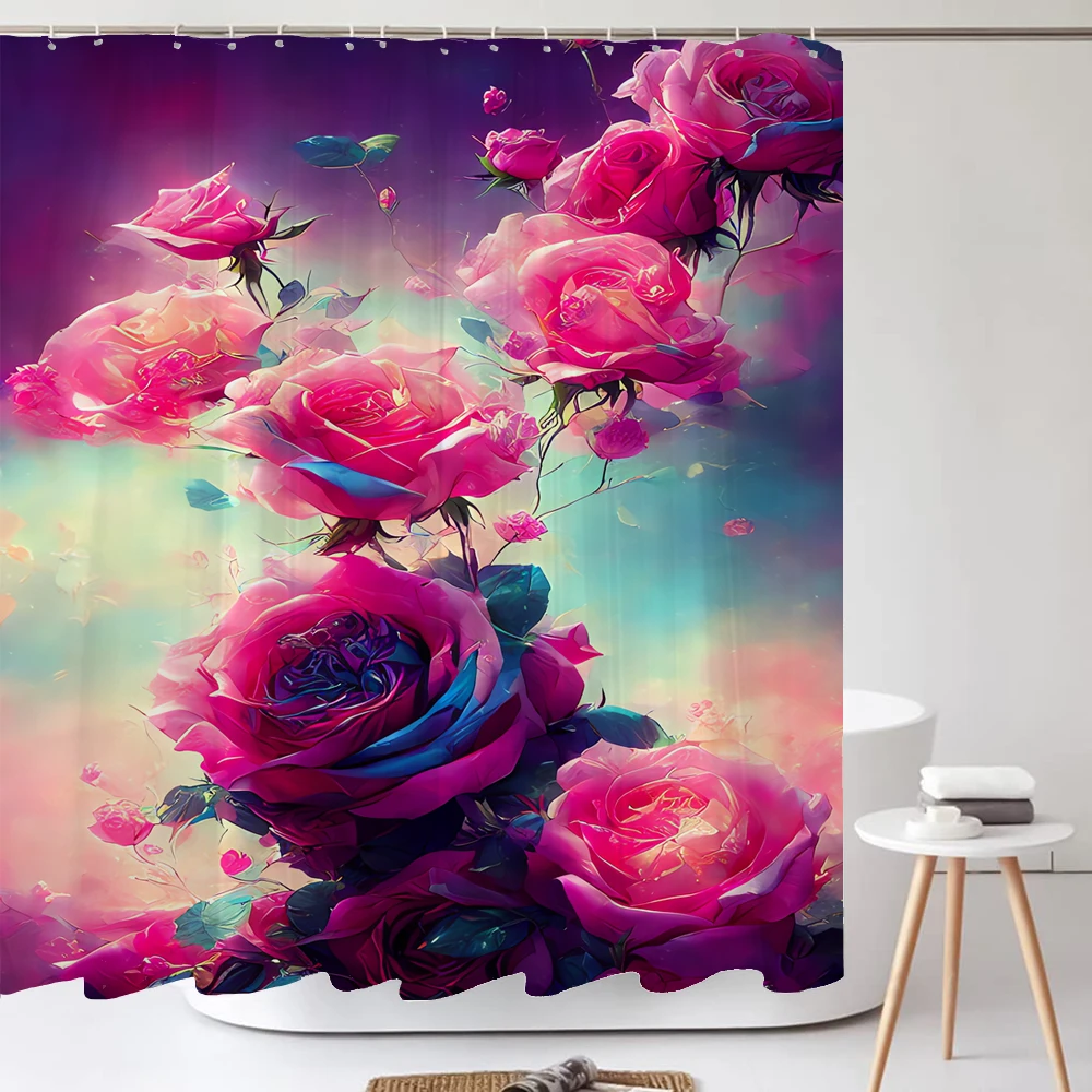 

Romantic Red Rose Shower Curtain Flowers Girl Printing Waterproof Polyester Bath Curtain For Bathroom Home Decor Accessories