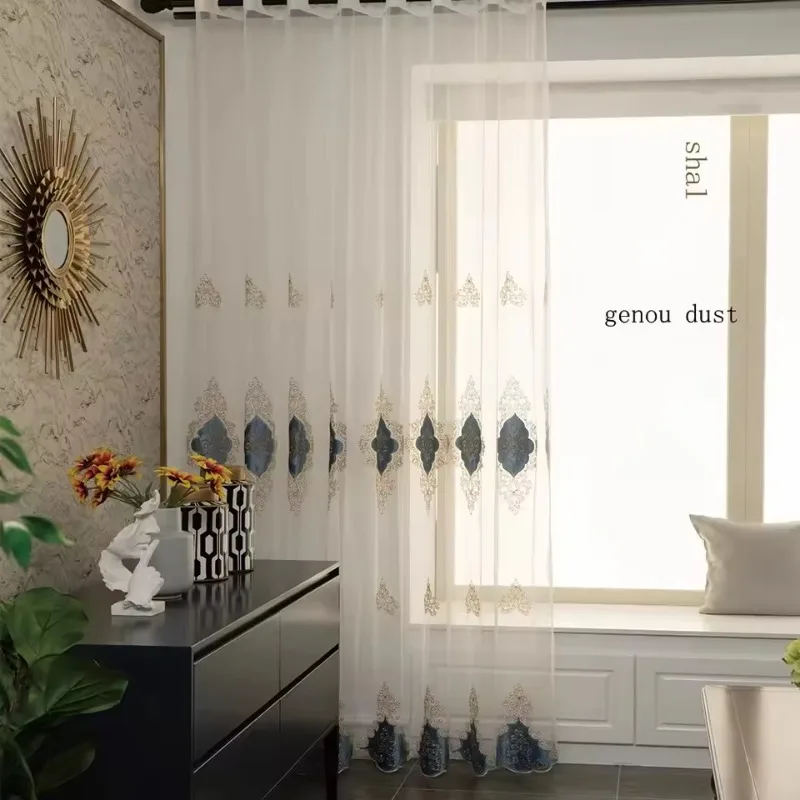 European Embroidered White Tulle Luxury Sheer Curtains for Living Room Bedroom Dining Villa Door Screen Elegant Decor Window 2