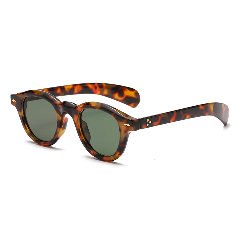 Fashion Oval Leopard Print Sun Glasses Retro Rice Studded Glasses Ins Men Women's Versatile Sunglasse European and American