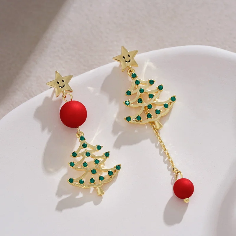 Christmas Earrings For Women - Cute Gingerbread & Christmas Tree Dangle Earrings With Sparkling Zircon, Holiday Jewelry Gift