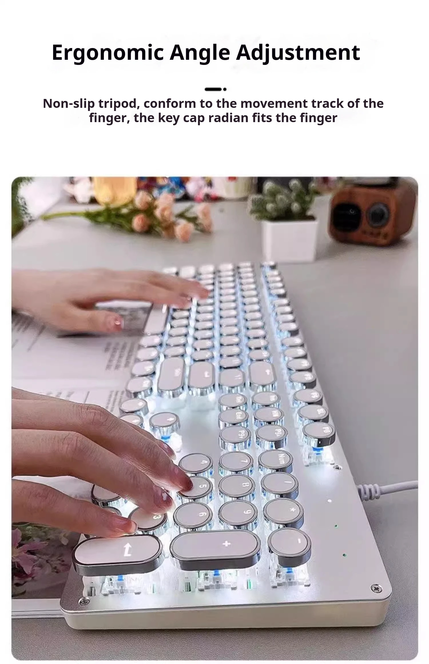 Retro RGB gaming keyboard typewriter design