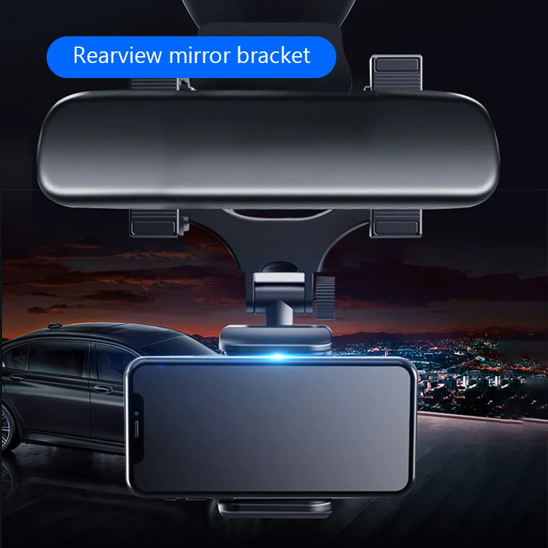 Car Phone Holder Rearview Mirror Mount Car Phone Bracket  Navigation GPS Stand 180° Rotatable Holder Car Cell Phone Support