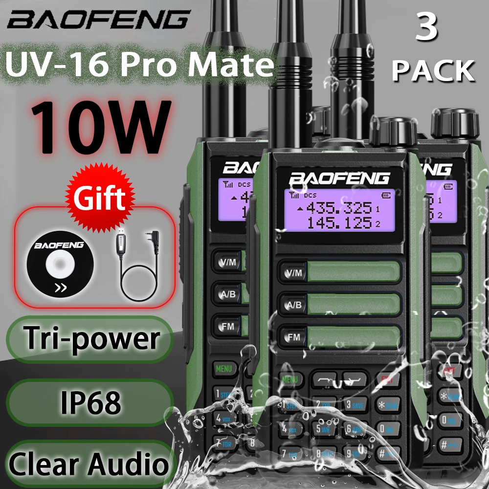 3Pack BAOFENG UV16 Pro Mate 10W Powerful WalkieTalkie Dual Band UV-16 ...
