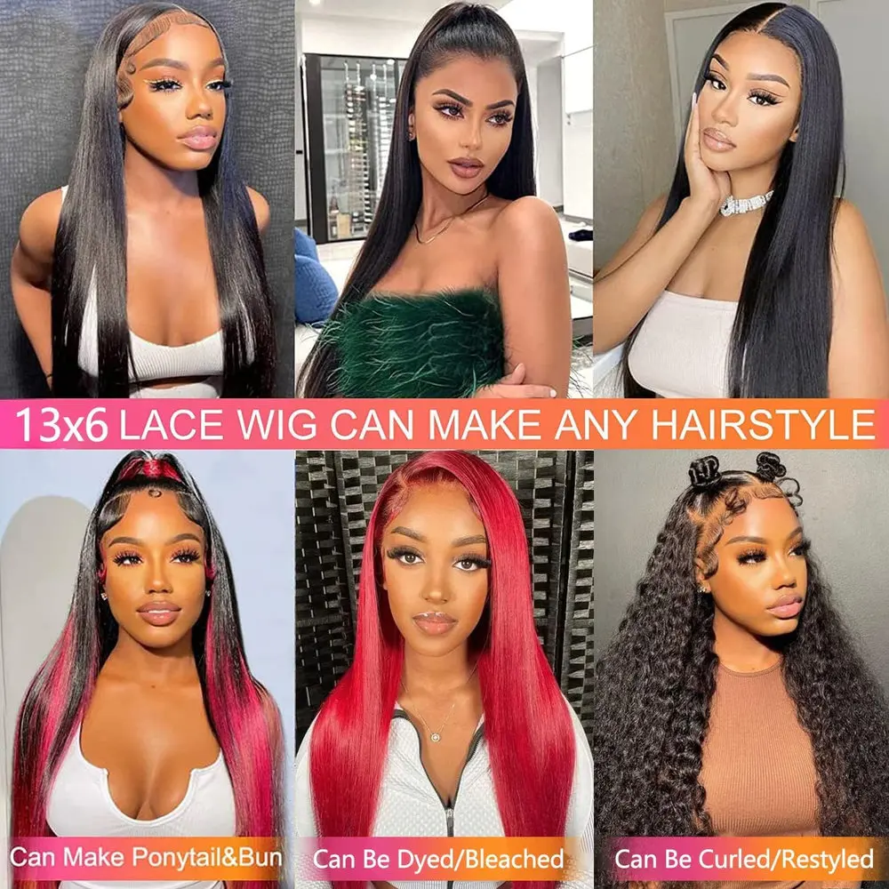 28-inch straight lace front wig, 250 density human hair, 13x4 HD transparent lace, pre-plucked glueless 6