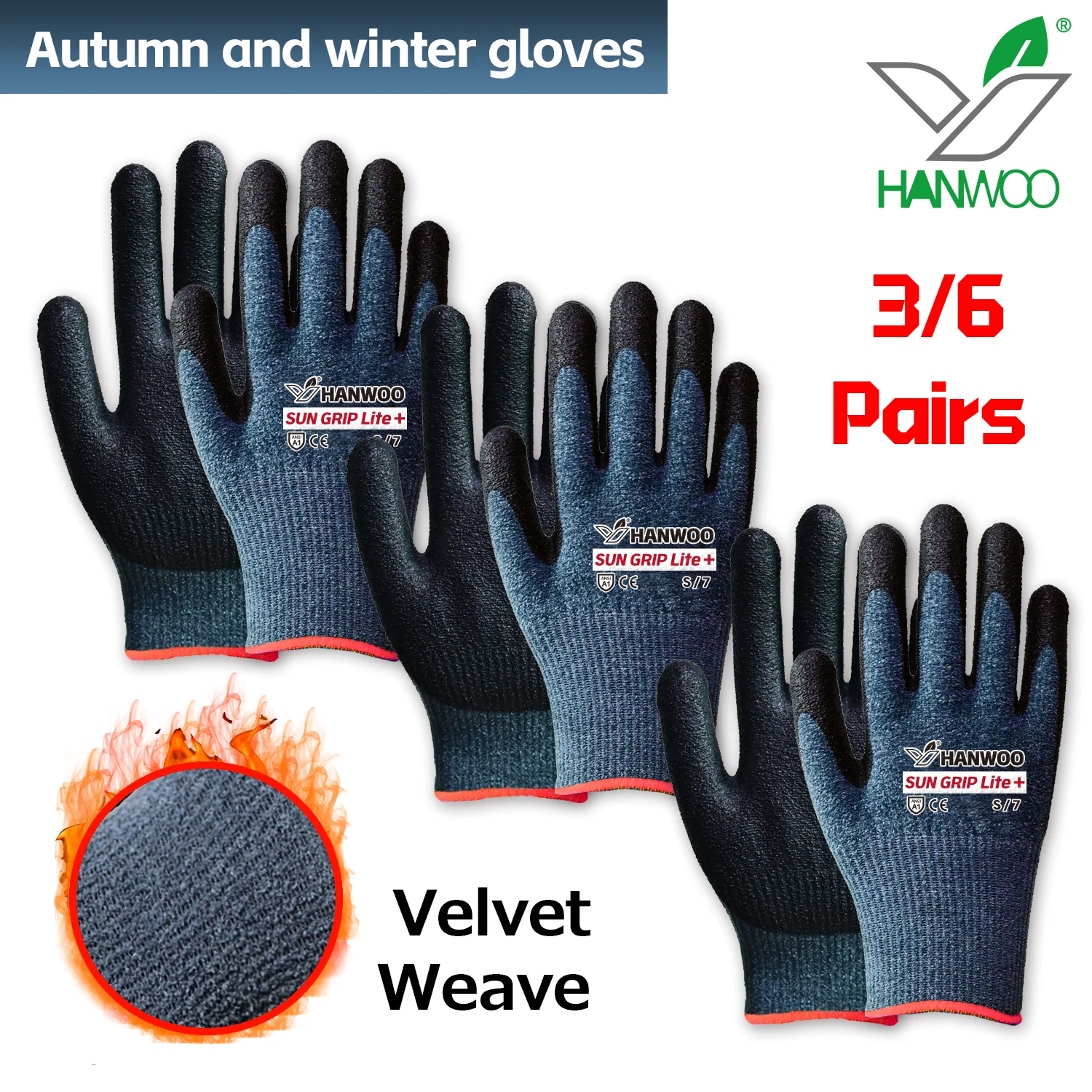 HANWOO 3 Pairs Winter Work Gloves Smart Touchscreen Microfiber Material Lightweight work gloves