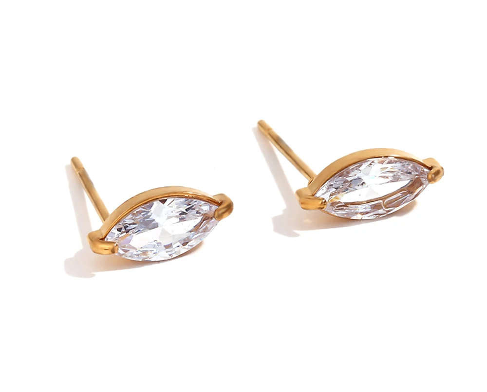 MamacitaSlay Delicate Zircon Flower Crown Horse Eye Stainless Steel Earrings Mini 18K Gold Plated Stud Earrings Fashion Jewelry
