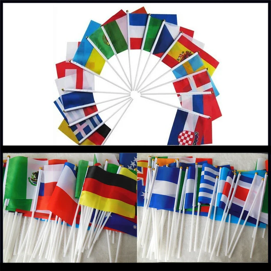 Custom Hand Flag 14X21cm 20x30cm 30x45cm Hand Print Buyer's Company Logo or design election banner with plastic flagpole - Image 3