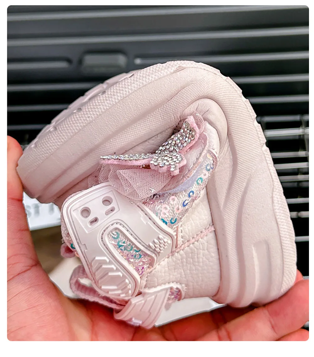 Korean Style Princess Shoes For Girls Rhinestone Sequins Bling Children's Sport Shoes Soft-soled Sneakers For Kids Fashion Shoes 5