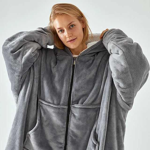 Oversized Hoodie Blanket With Sleeves Sweatshirt Plaid Winter Fleece Hoody  Women Pocket Female Hooded Sweat Oversize Femme - AliExpress
