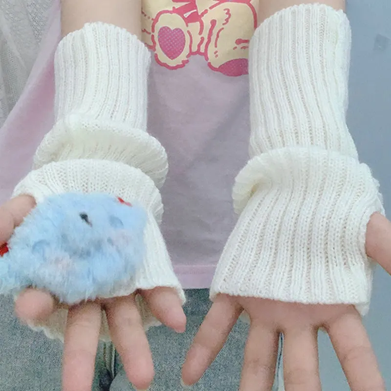 New Solid Half Finger Gloves for Women Winter Soft Warm Wool Knitting Arm Gloves Writting Warm Mittens Handschoenen Guantes