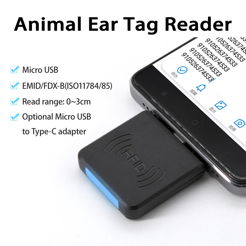 

125KHZ Animal ID Reader Micro USB 134.2KHz RFID Animal Ear Tag OTG Reader for Android Phone