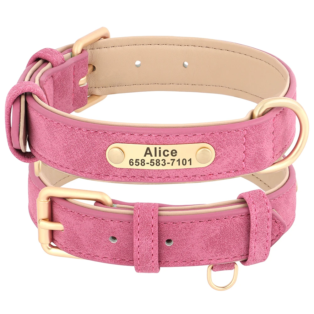 Customized PU Leather Dog Collar with Free Engraved Nameplate