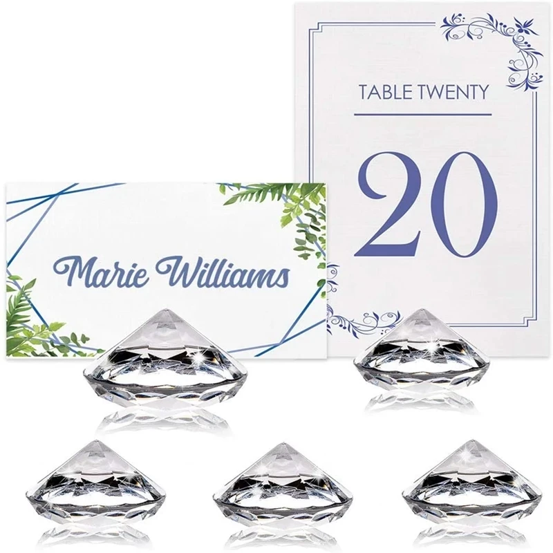 24 Pack Acrylic Diamond Place Card Holder Table Number Name Card Stand for Wedding Anniversary Decorations Birthday Party Supply
