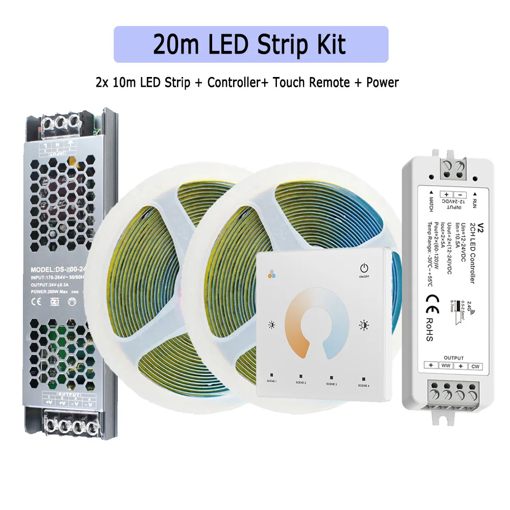 ตัวเลือกสินค้า 20 เมตร ไฟ LED COB 24V รีโมท 2.4G ปรับแสงได้ 2700K-6500K