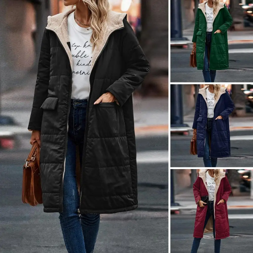 

Women Reversible Winter Coat Versatile Women's Winter Coat Hooded Long Sleeve Splicing Outwear with Fleece Lining for Maximum