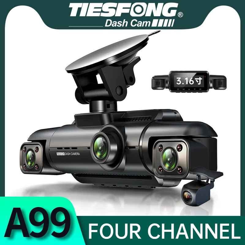 TiESFONG Car Dash Cam 4 Channel A99 FHD 1080P for Car DVR 360°Auto Video Recorder Night Vision WiFi Support 24H Parking Monitor