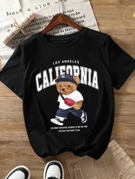 Vibrant Bear Print T-Shirt - Soft Breathable Short Sleeve Crew Neck Casual Top for Summer & Spring - Women's Relaxed 1