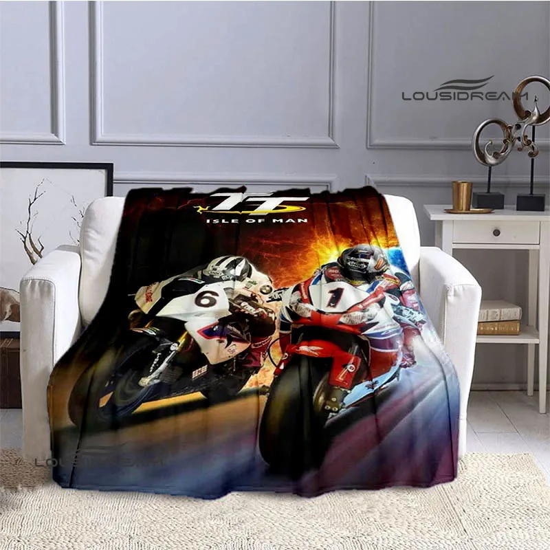 Motorcycle isle of man tt Printed blankets Flannel Warm blanket Soft Cozy Blanket Travel Blankets bed linings Birthday Gift 2
